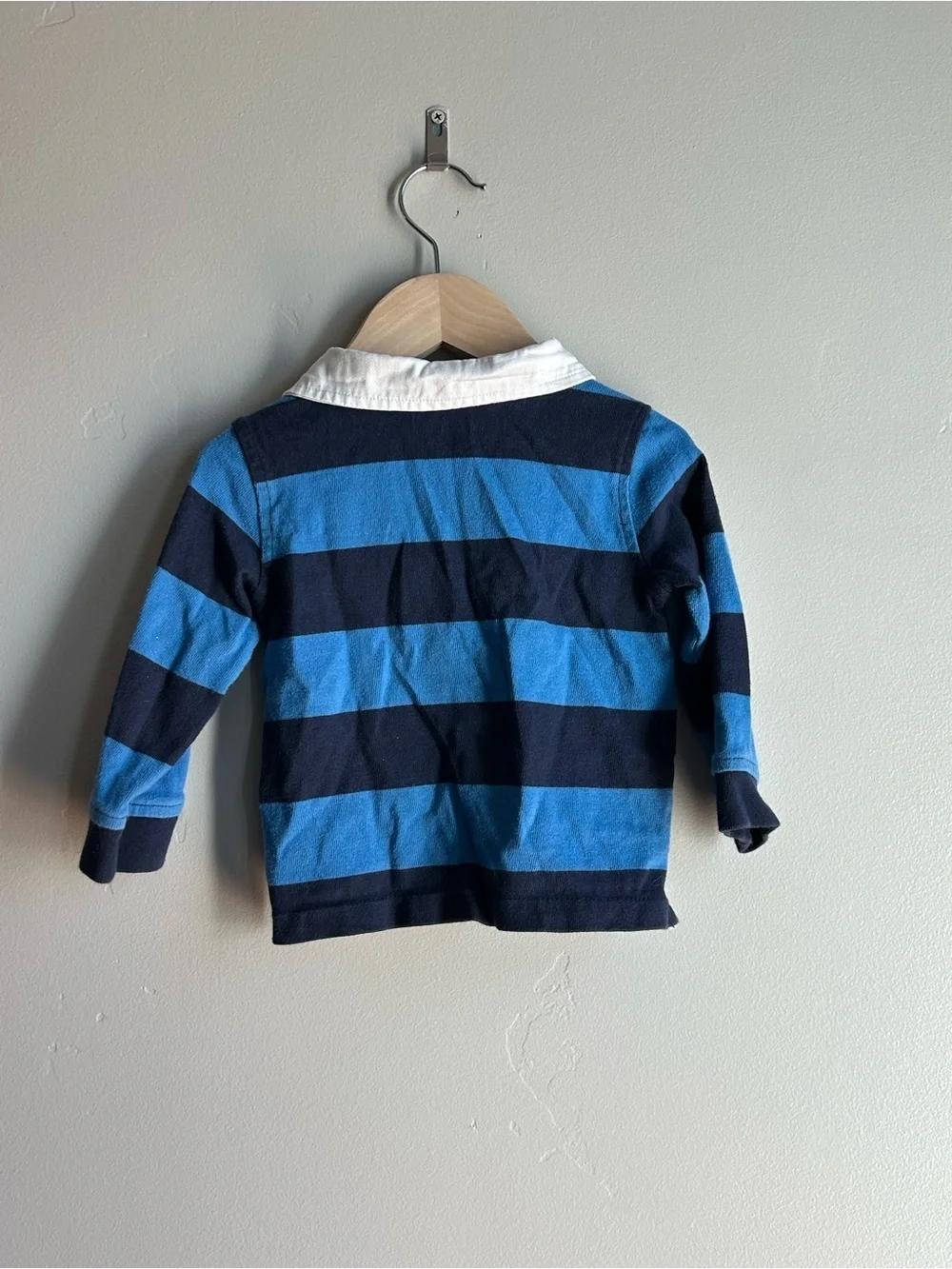 Baby Gap Rugby Stripe Polo 18-24M Blue Preppy Long Sleeve Shirt Y2K Streetwear